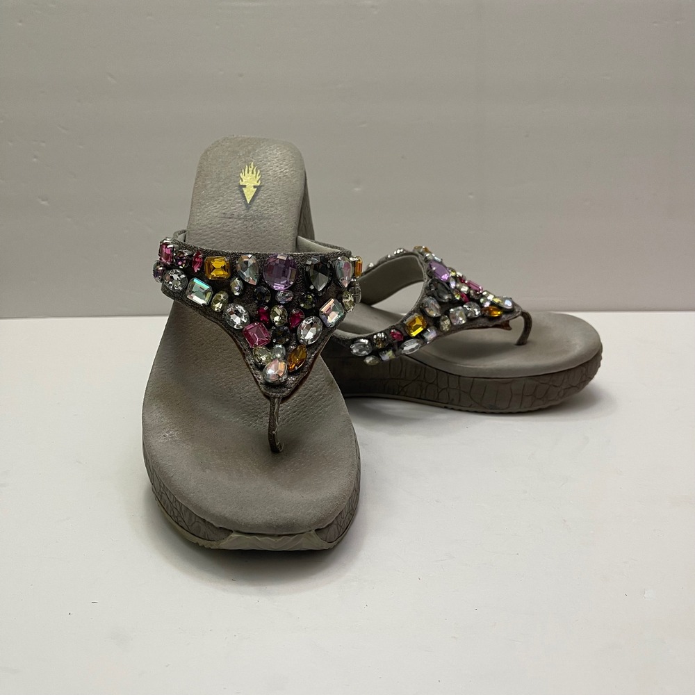 Volatile Embellished Rhinestone Wedge Flip Flops Sandals Gray Womens 8